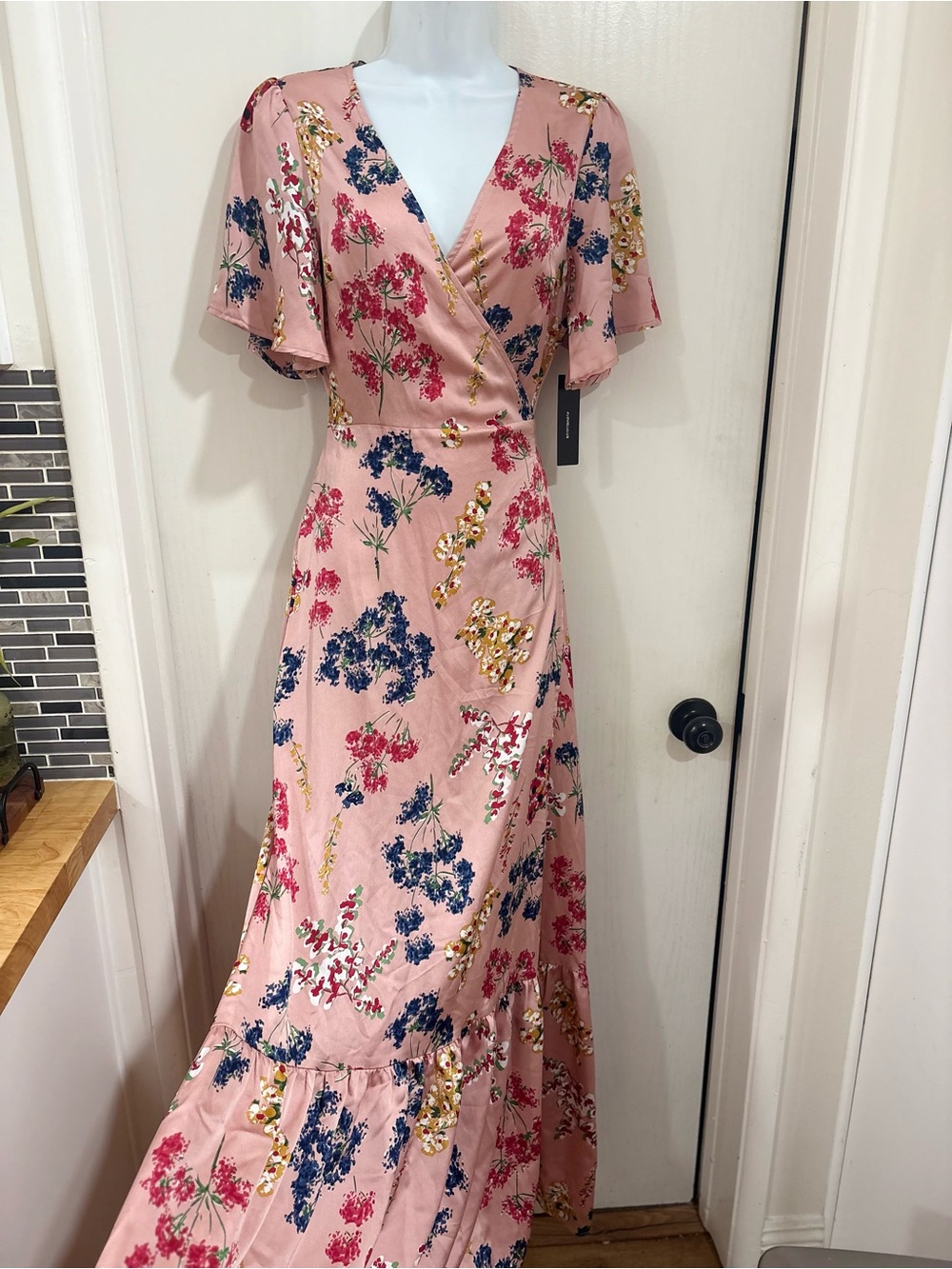 Lulus bohemian Floral Wrap Maxi Dress in Blush Pink